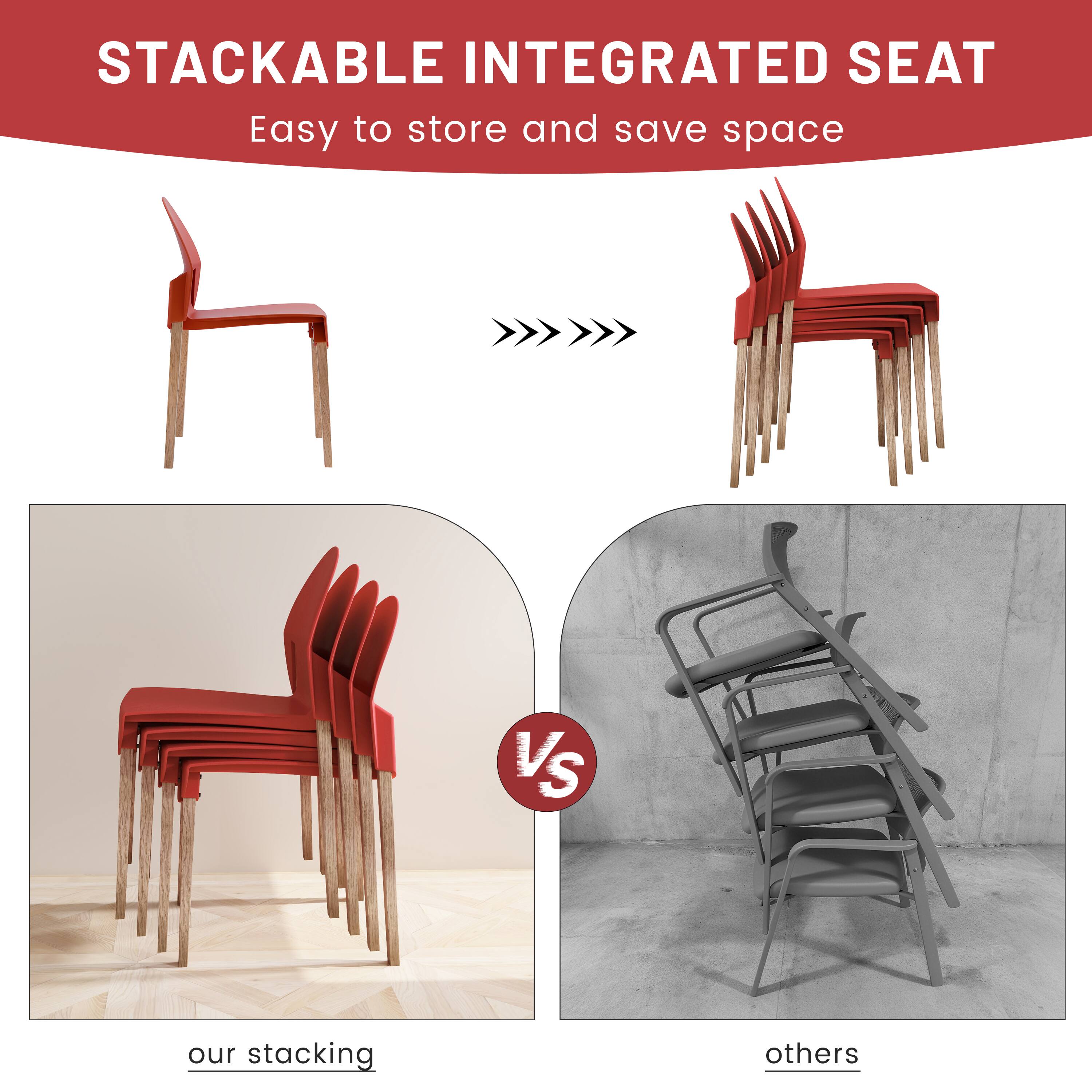 STACKABLE INTEGRATED SEAT  
Easy to store and save space  

our stacking  
VS  
others