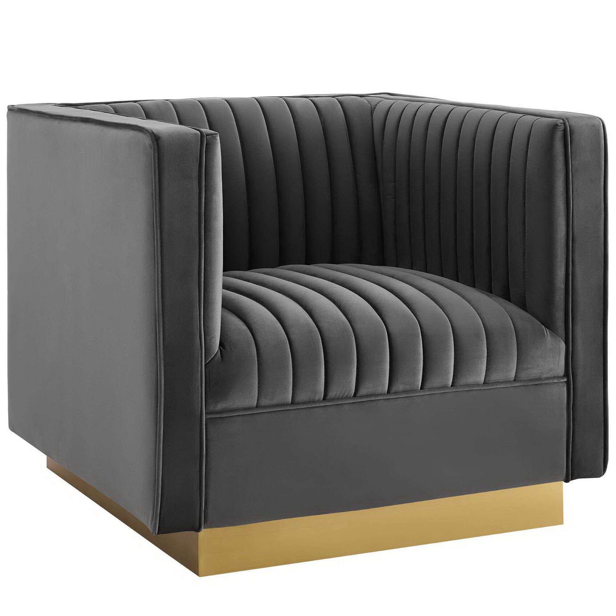 Angle. Modway - Sanguine Vertical Channel Tufted Upholstered Performance Velvet Armchair Set of 2 by Modway - Gray.