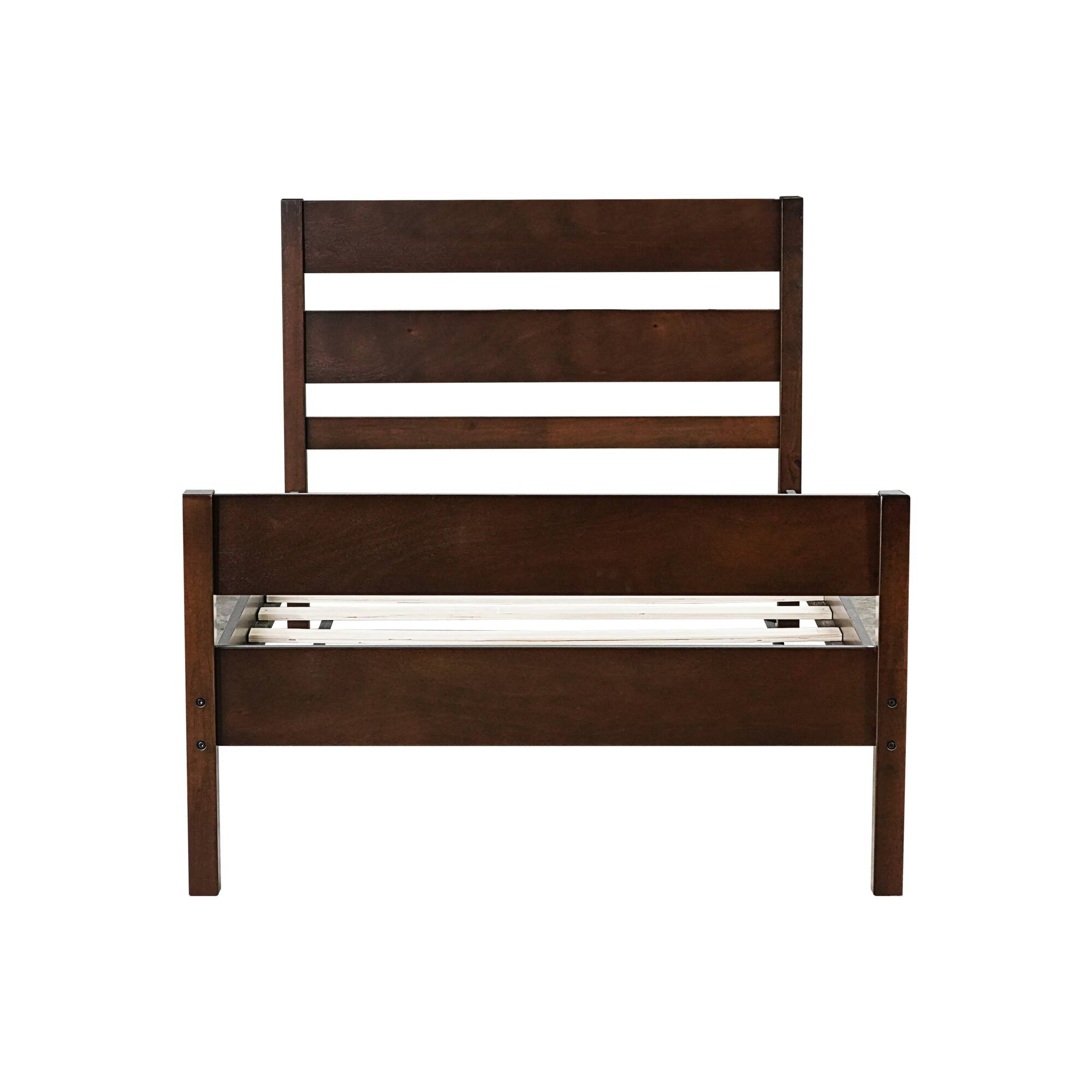 Alt View 1. GOODSILO - Twin Size Wooden Bed with Headboard and Footboard - Minimalist Design with Underneath Storage - Espresso.