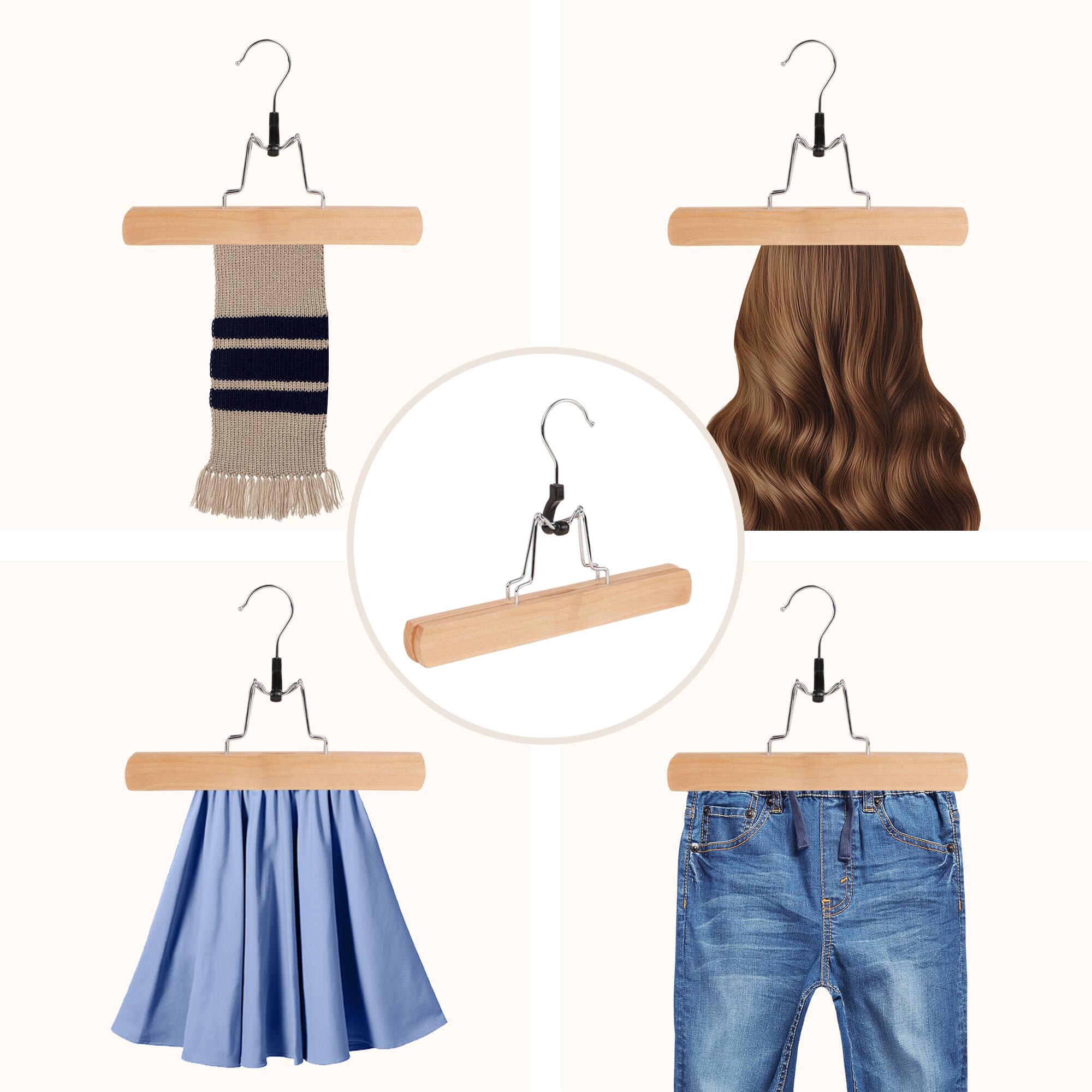 Alt View 1. BP4U - 12" Wood Clamp Hangers with Felt Lining, Wooden Pants/Skirts Hangers for Trousers, Jeans, Shorts, and Delicate Fabrics - Natural Wood.