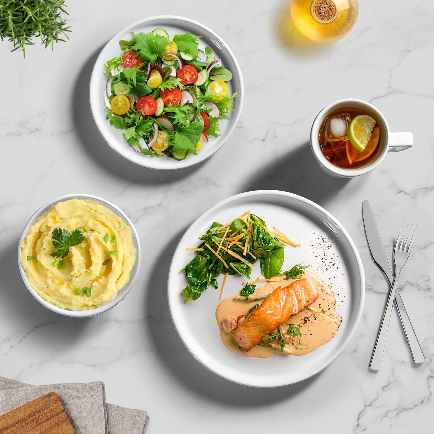 Alt View 4. Zulay Kitchen - Zulay Kitchen Terra Plates and Bowls Sets, 16 Piece Modern Stoneware Dish Set for 4 Dinnerware Set - White.