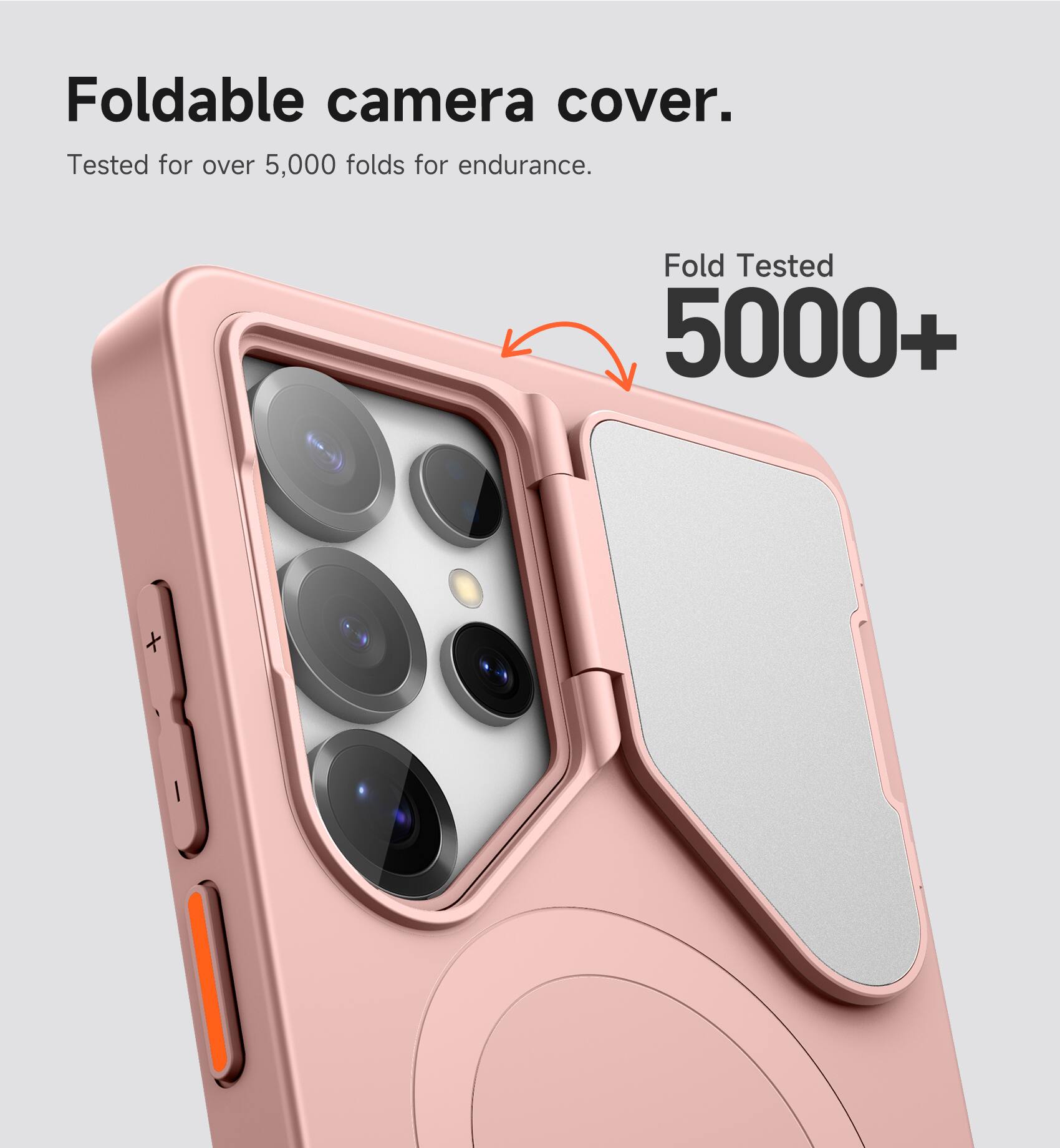 Foldable camera cover.  
Tested for over 5,000 folds for endurance.  
Fold Tested 5000+