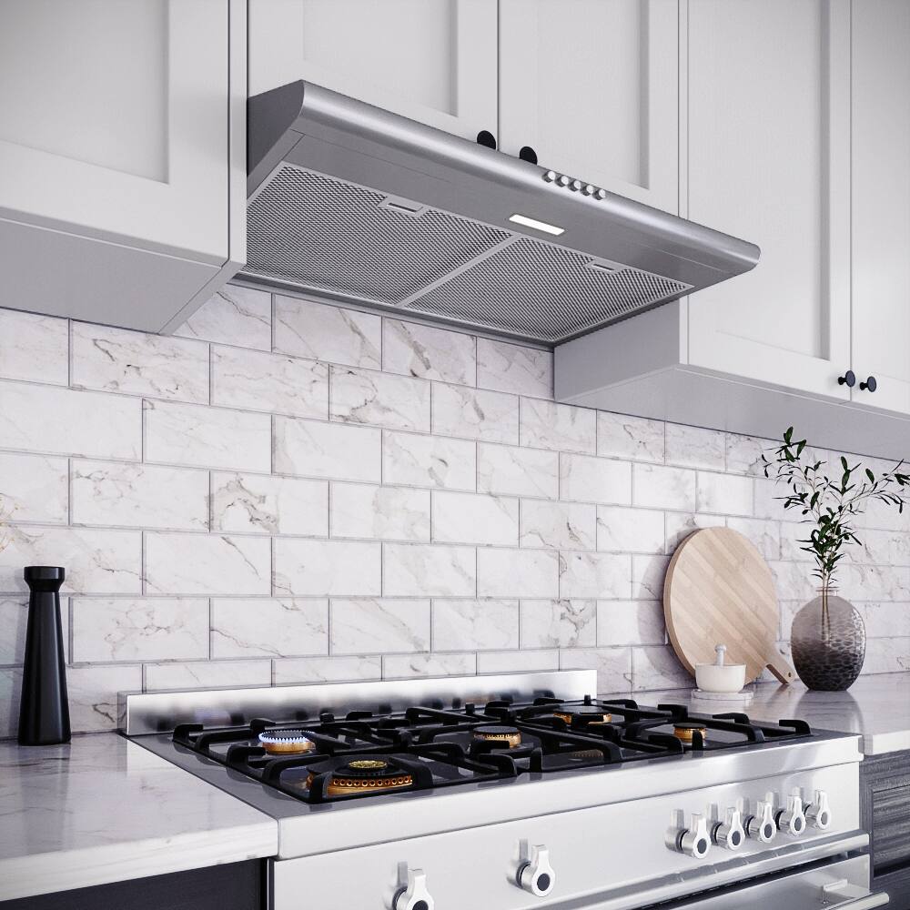 Back. Streamline - 30 in. Lammari Ducted Undermount 80 CFM Range Hood, Mesh Filters, Push Button Control, LED Light - Brushed Stainless Steel.