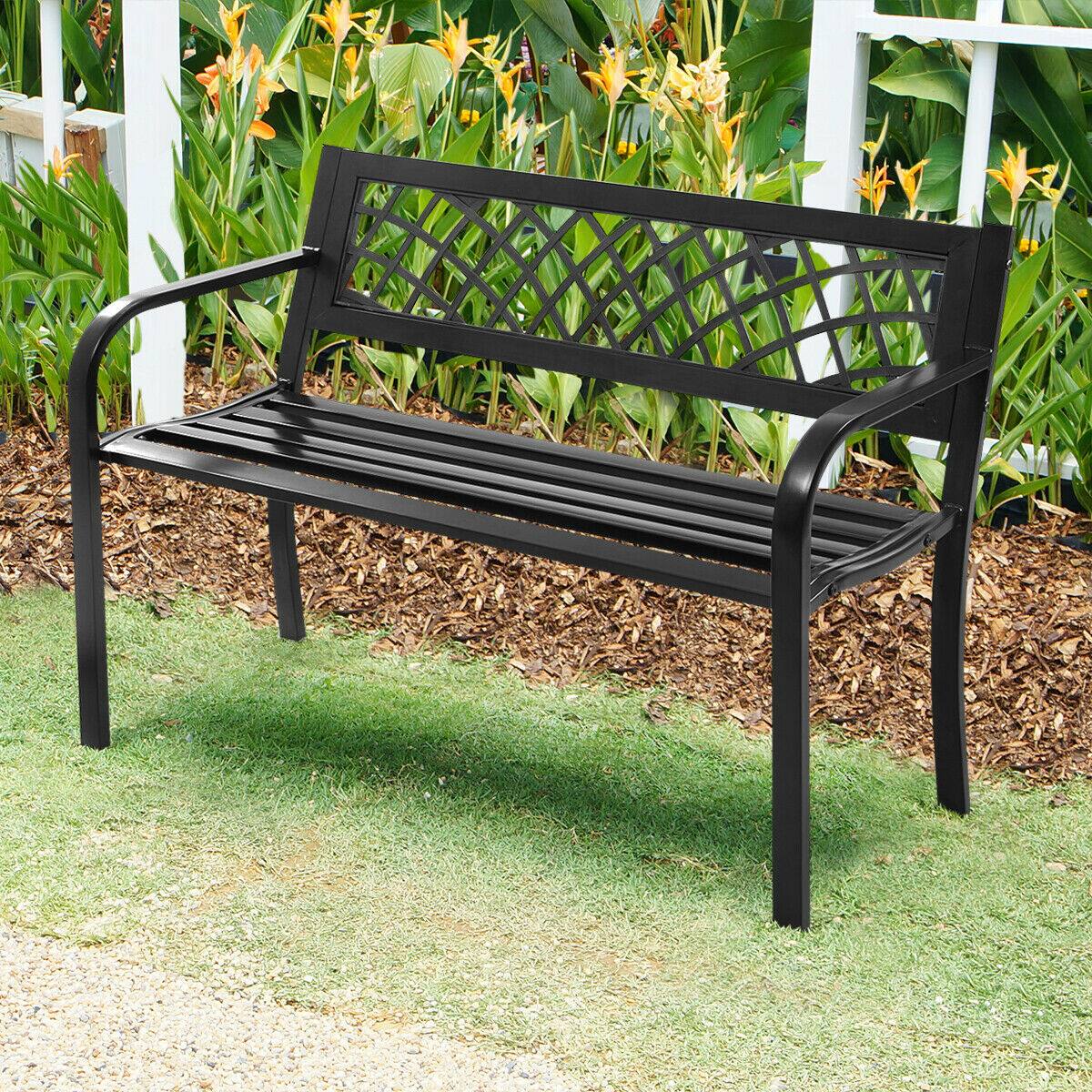 Alt View 1. Costway - Costway Patio Park Garden Bench Porch Path Chair Outdoor Deck Steel Frame - Black.