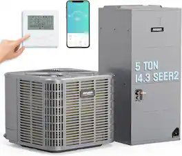 Winado - 5 Ton 54000 BTU Ducted Central Air Conditioner with Heat Pump & Inverter System, 14.3 SEER Split AC Unit with Air Handle - Gray