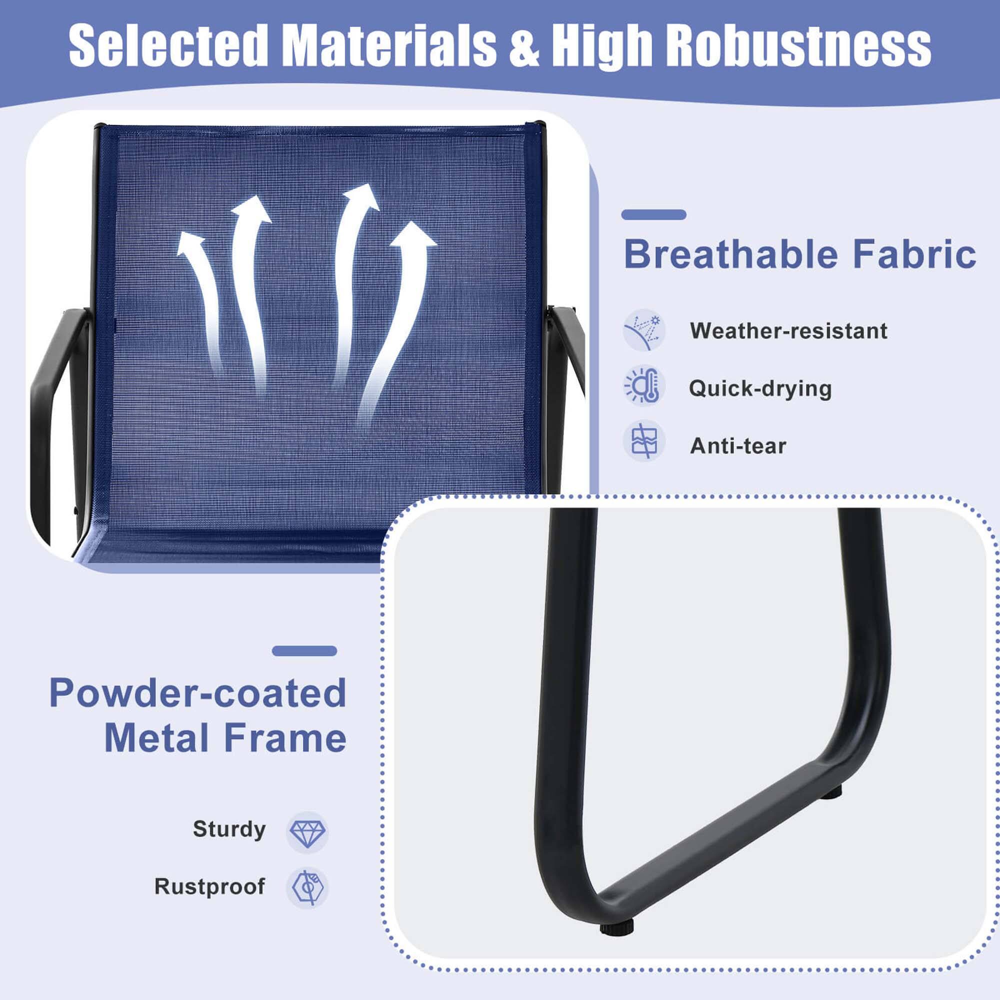 Selected Materials & High Robustness: Breathable Fabric, Weather-resistant, Quick-drying, Anti-tear, Powder-coated Metal Frame, Sturdy, Rustproof.