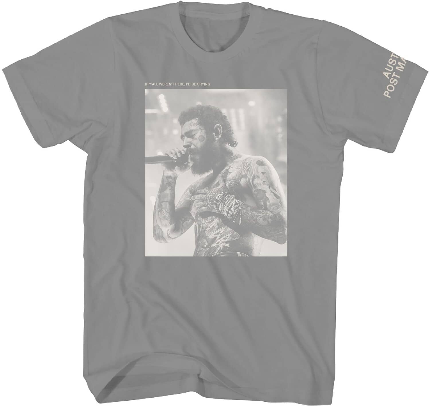 PopMarket - Post Malone - Post Malone - Singing Photo T-Shirt - XL Gray 36881022A4 - APPAREL - Multicolor price history on PriceWatchPro