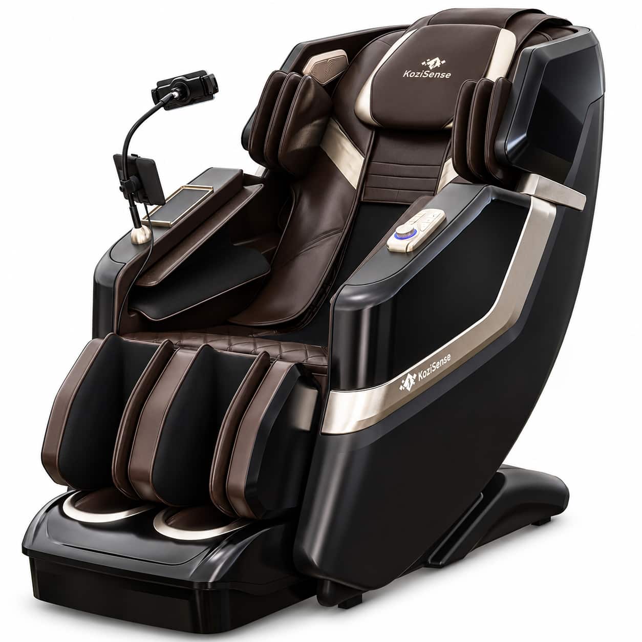 KoziSense - KZ-313 3D Heated Jade Stone Roller Massage Chair,Deep Zero Gravity,SL-Track,Heat,Backlit Touch Screen,Wireless Charger - Black and Brown