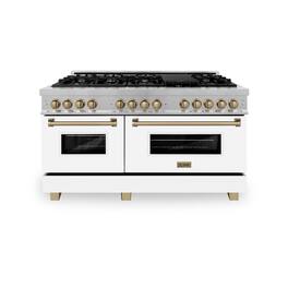 ZLINE - Autograph 60 in. Legacy Dual Fuel Range in Satin Steel w/ White & Bronze Accents (RASZ-WM-60-CB) - Stainless Steel