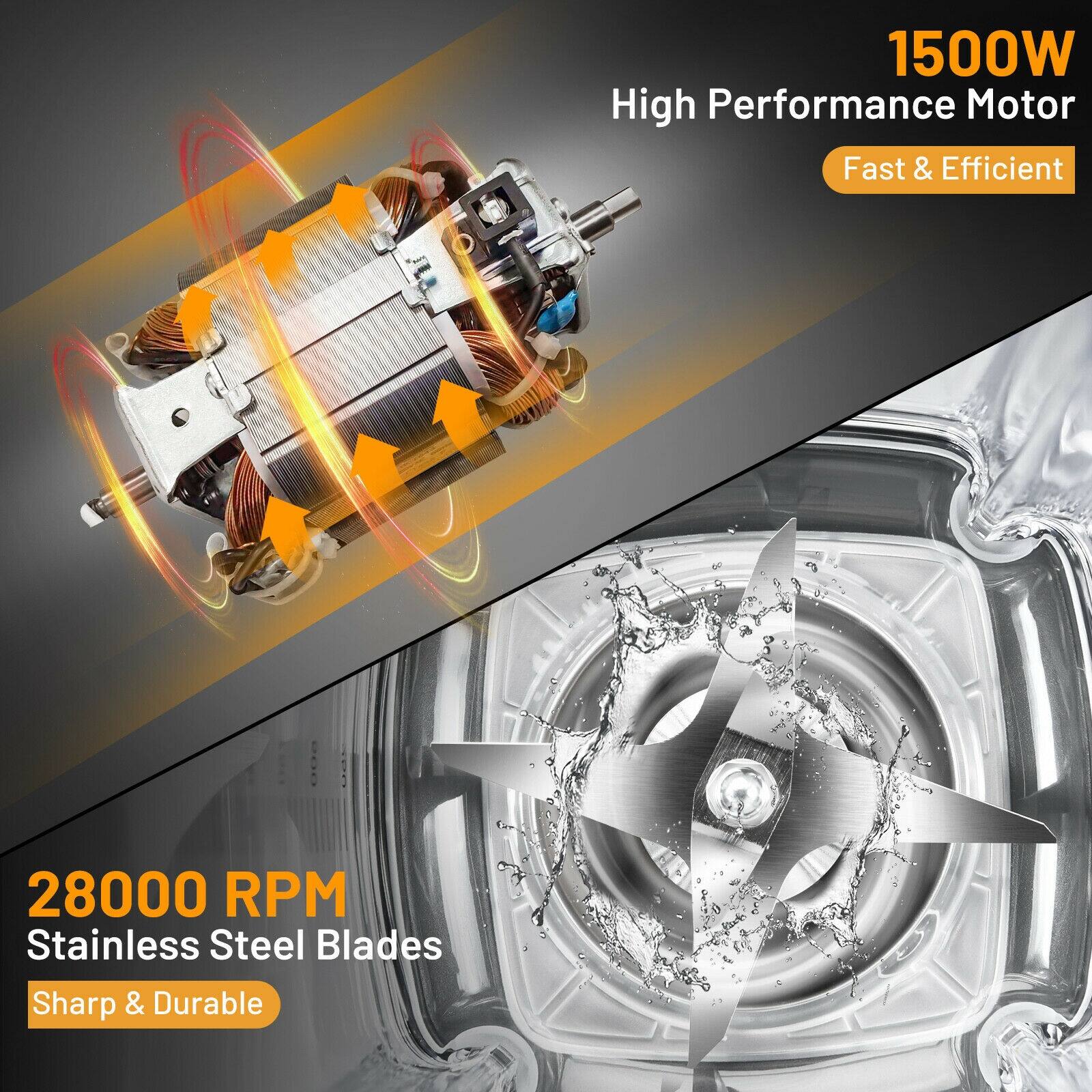 1500W High Performance Motor, Fast & Efficient  
28000 RPM Stainless Steel Blades, Sharp & Durable