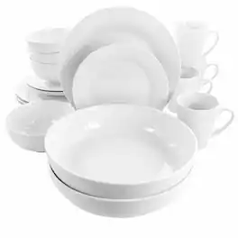 Elama - Carey 18 Piece Round Porcelain Dinnerware Set - White