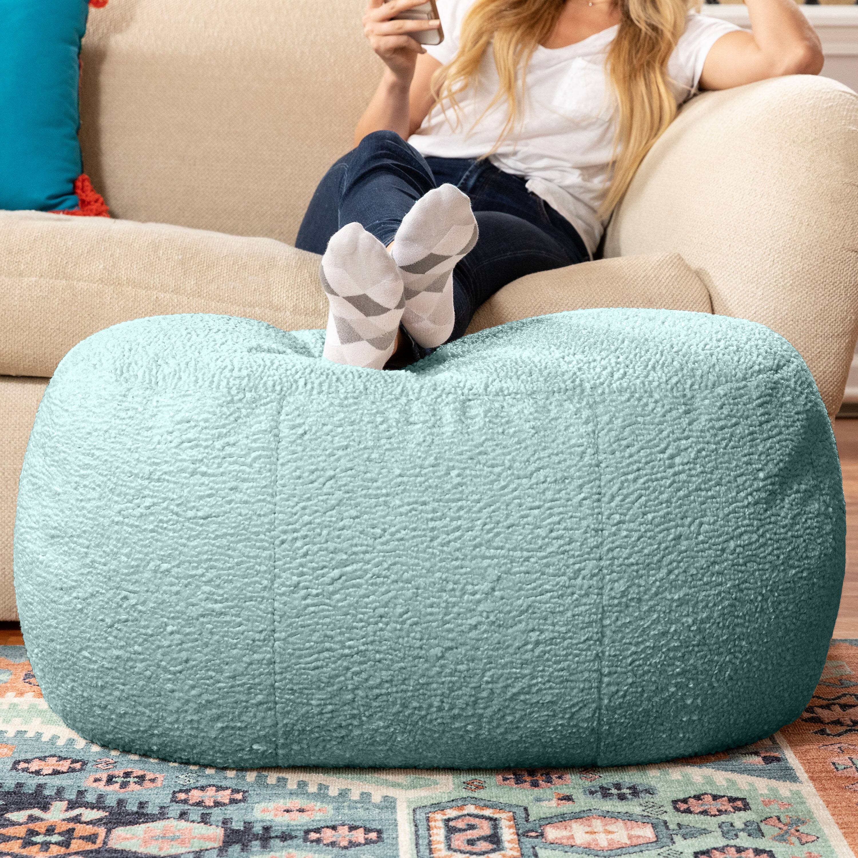 Angle. Jaxx - Jaxx Ellis Ottoman Shearling Faux-Lamb Plush Pouf for Modern Interior Design, Oval, Mineral Green - Mineral Green.