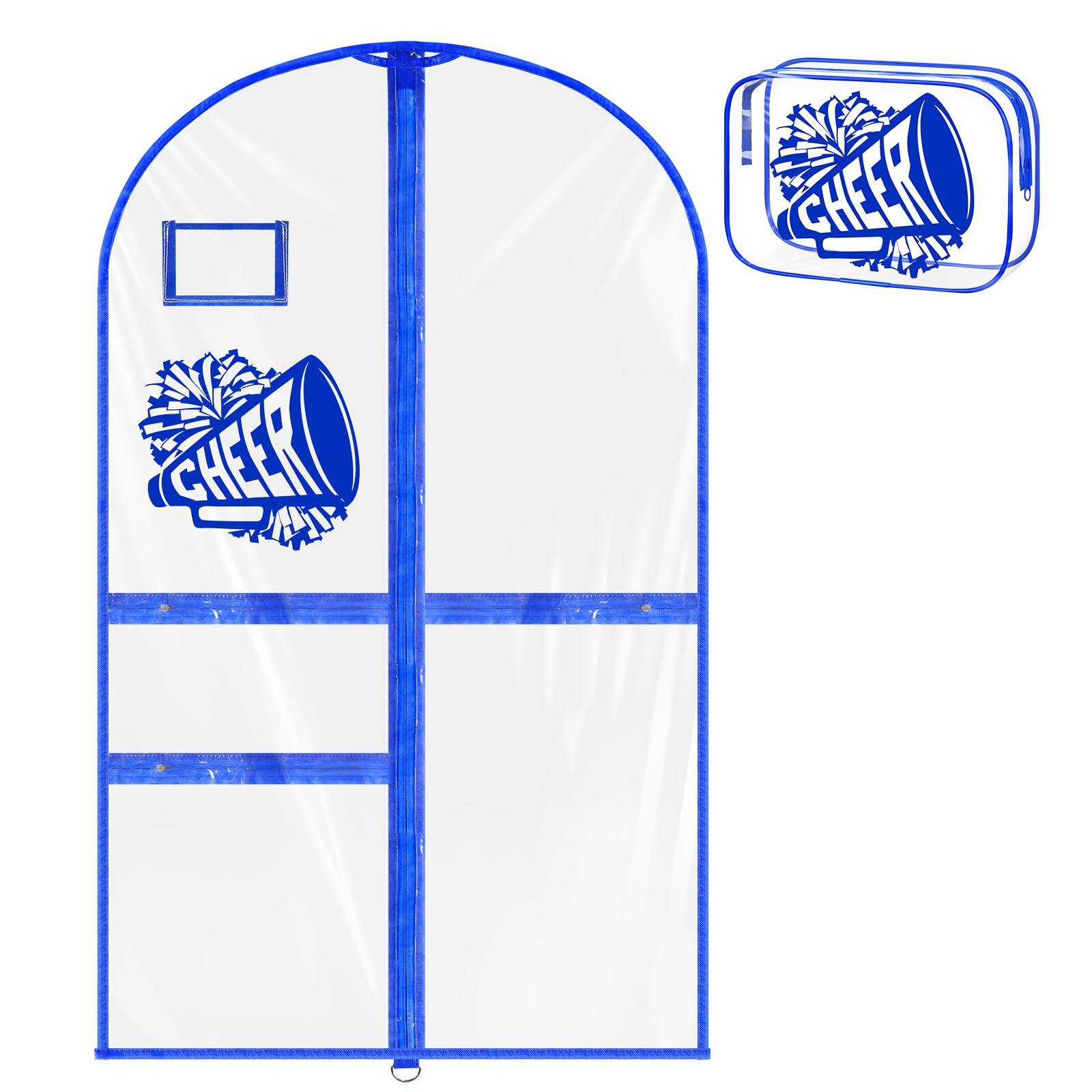 DORLUKFU - 2 Pcs Cheer Garment Bags with Makeup Bag 40 Inch Waterproof Hanging Cheer Uniform Garment Bag for Cheerleading - Blue