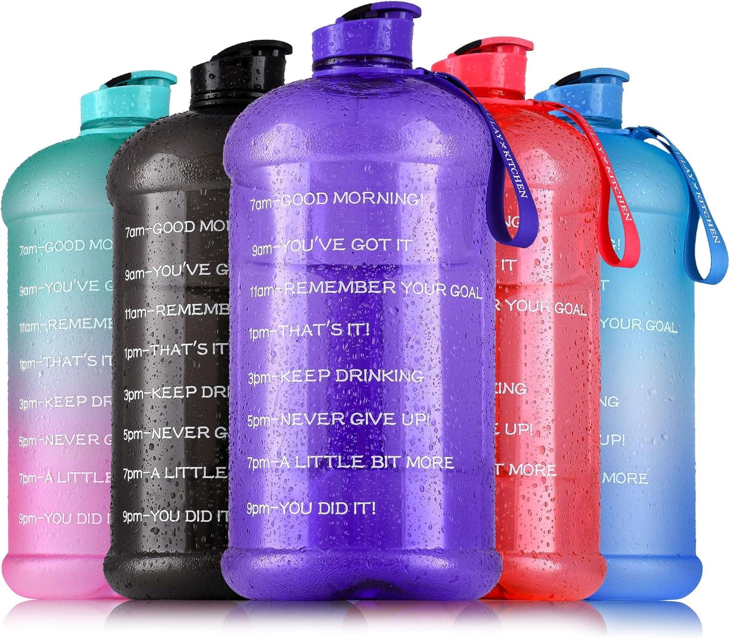 Zulay Kitchen - Water Bottle with Times to Drink 128oz – Motivational Time Reader Large Water Jug by Hydration Nation - Purple