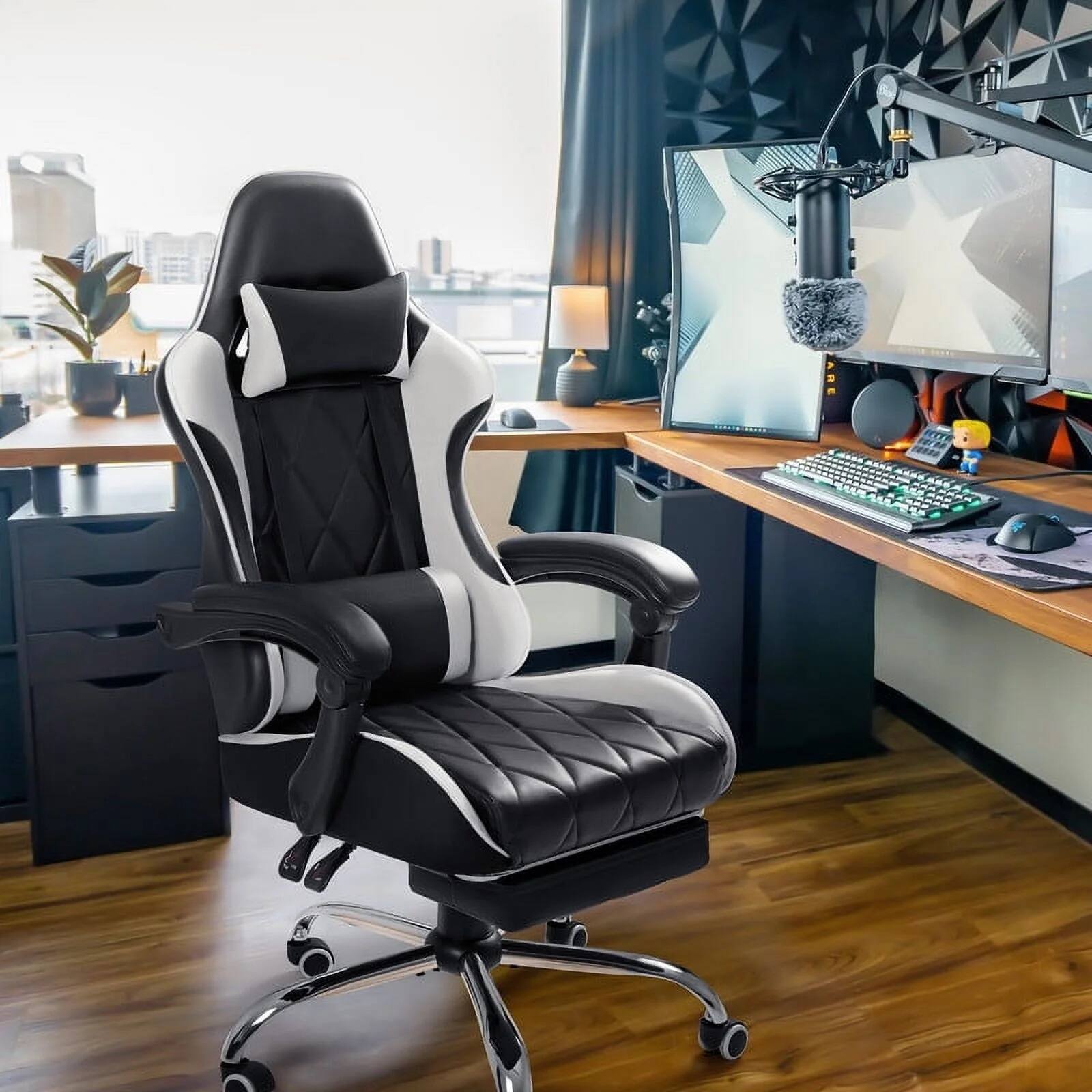Alt View 3. Homall - Gaming Chair Massage Office Chair Computer Racing Chair High Back PU Leather Chair with Footrest - WHITE.