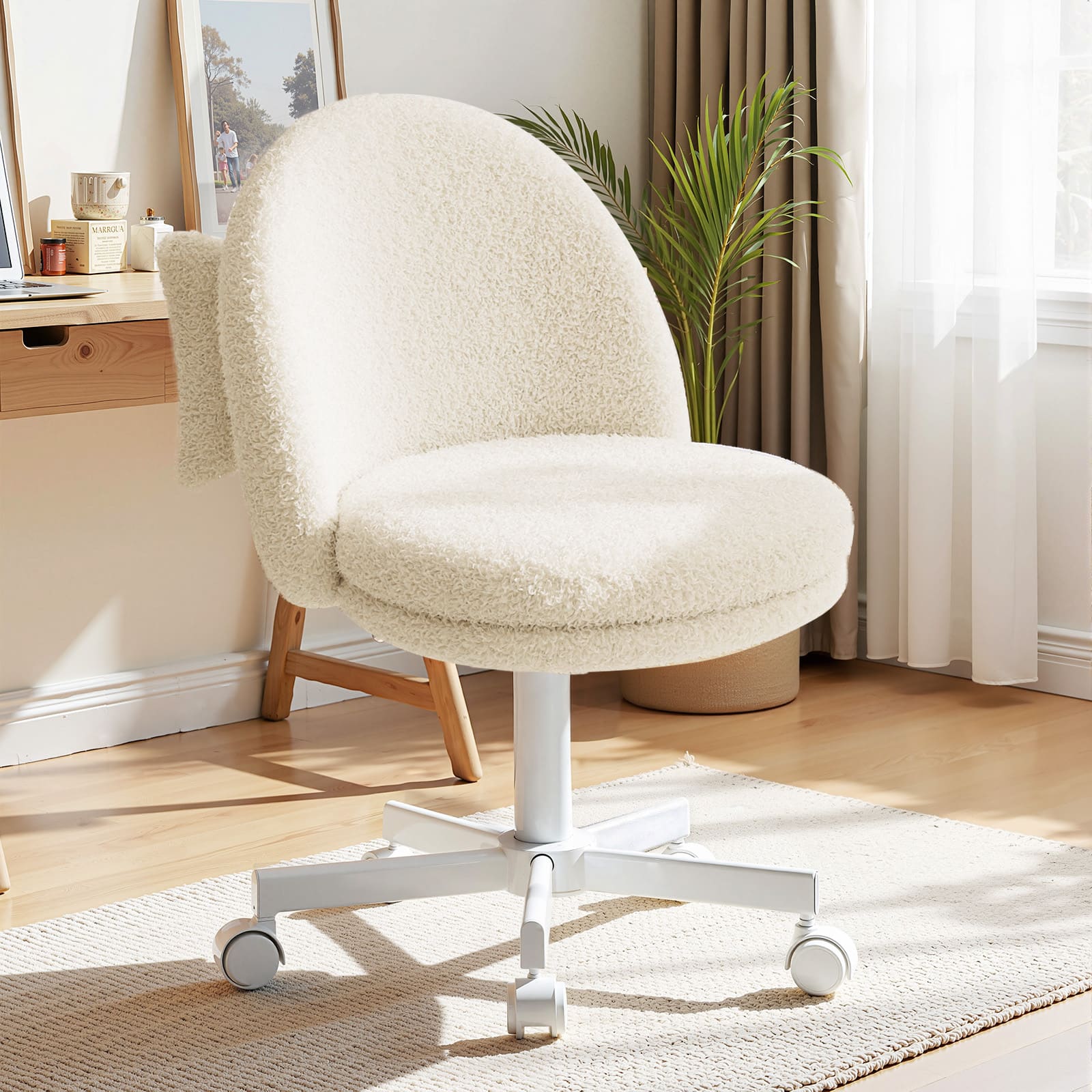 Front. CloudRest Pro - Small Ergonomic Tall Office Chair Velvet Computer Desk Chair Vanity Chair,White - White.