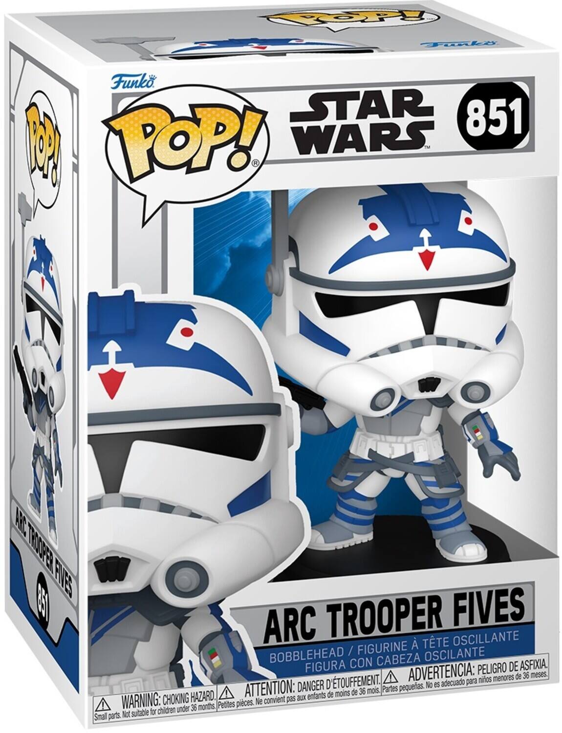 TOP Tonki Funko. STAR 851 1 POP! WARS M K AE TOOEL FVES E5 ARC TROOPER FIVES TTE OSCILLANTE BOBBLEHEAD / FIGURINE OSCILANTE FIGURA CON CABEZA DE ASFIXIA ADVERTENCIA: PELIGRO 36 meses. niños menores de ATTENTION: DANGER D D'TOUFFEMENT. Partes pequeñas. No es adecuado para de menos de 36 mois. CHOKING HAZARD. convient pas aux enfants WARNING: under 36 months Petites pieces. Ne Not suitable for children Small parts.