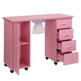 Winado - Manicure Table Nail Table Station, Nail Beauty Manicure Desk with Dust Collector, Drawers, Storage Shelves for Nail Tech - Pink