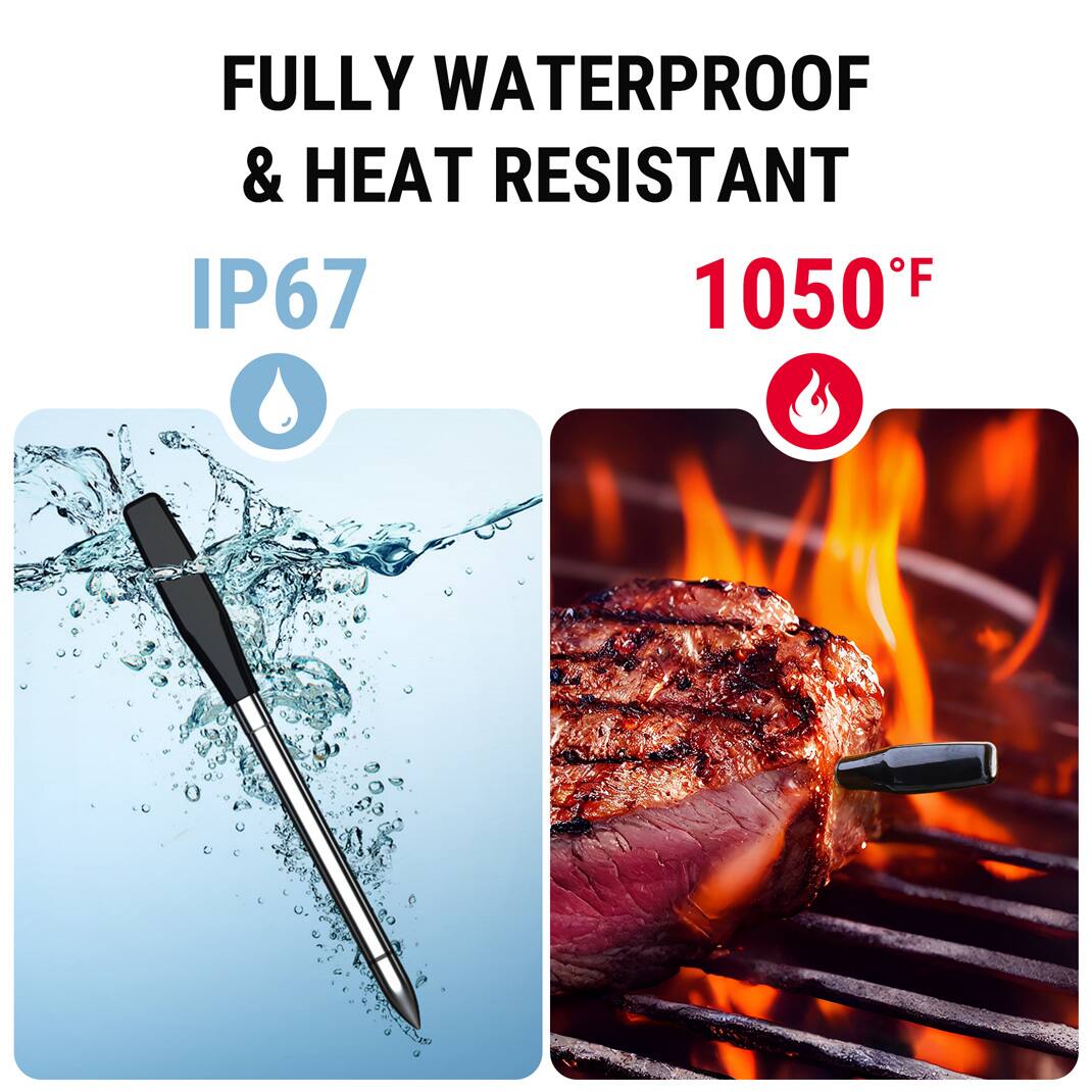 The text on the image is grouped and corrected as follows:

"FULLY WATERPROOF & HEAT RESISTANT IP67 1050°F"