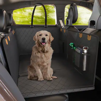 Front. Katziela - Large Seat Guard Waterproof Back Seat Extended Cover With Mesh Window Storage Pockets.