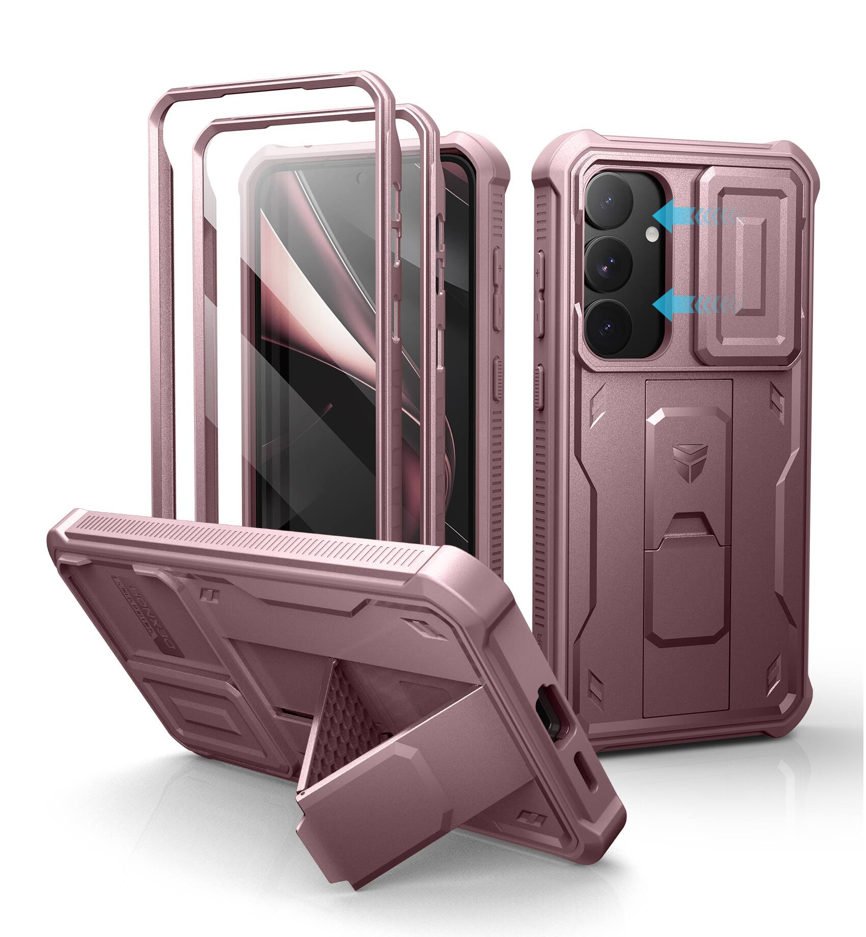 dexnor - for Samsung Galaxy S25 Plus Case with Built-in Slide Camera Cover & Screen Protector & Kickstand - Peony Pink