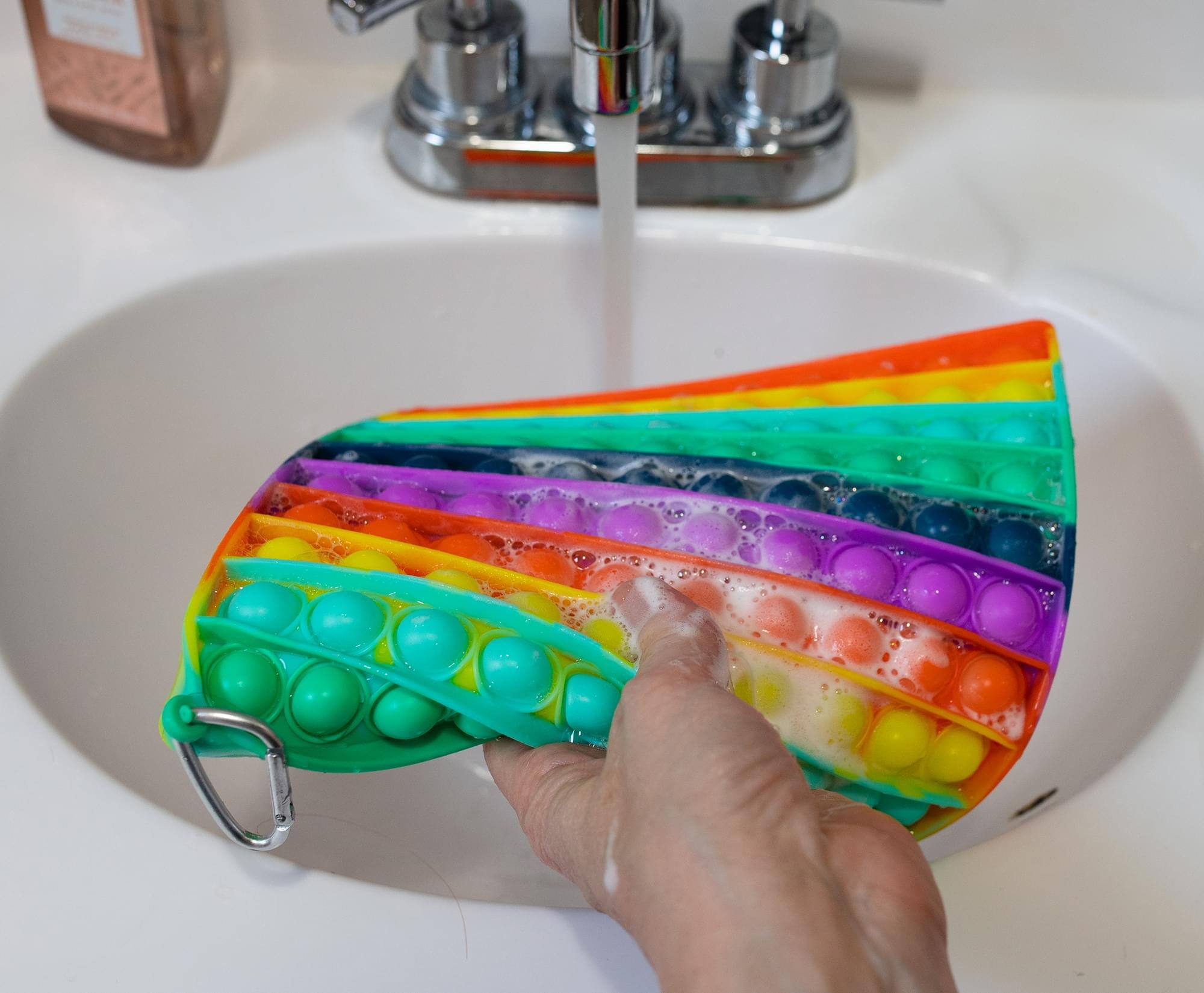 Alt View 4. Toynk - Rainbow Square 100-Button Silicone Pop Fidget Toy - Rainbow.