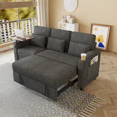 Front. Anysun - 83" Chenille Fabric Foldable Sofa Bed with Electric Recliner, Adjustable Backrest, Table Board, Armrest Storage - Dark Gray.