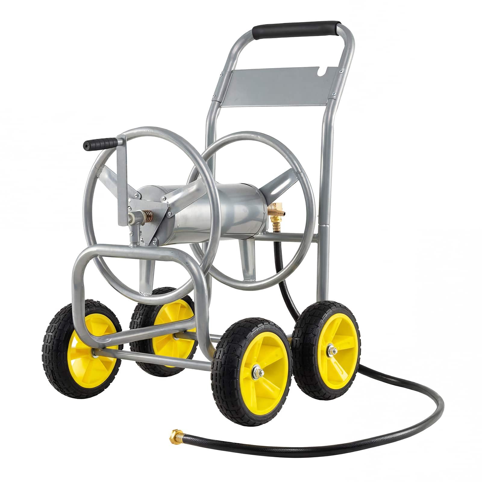 Costway - Garden Hose Reel Cart 4 Wheels, 330 ft 5/8" Large Capacity for Outside Yard Lawn - Silver