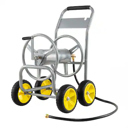 Front. Costway - Costway Garden Hose Reel Cart 4 Wheels, 330 ft 5/8" Large Capacity for Outside Yard Lawn - Silver.