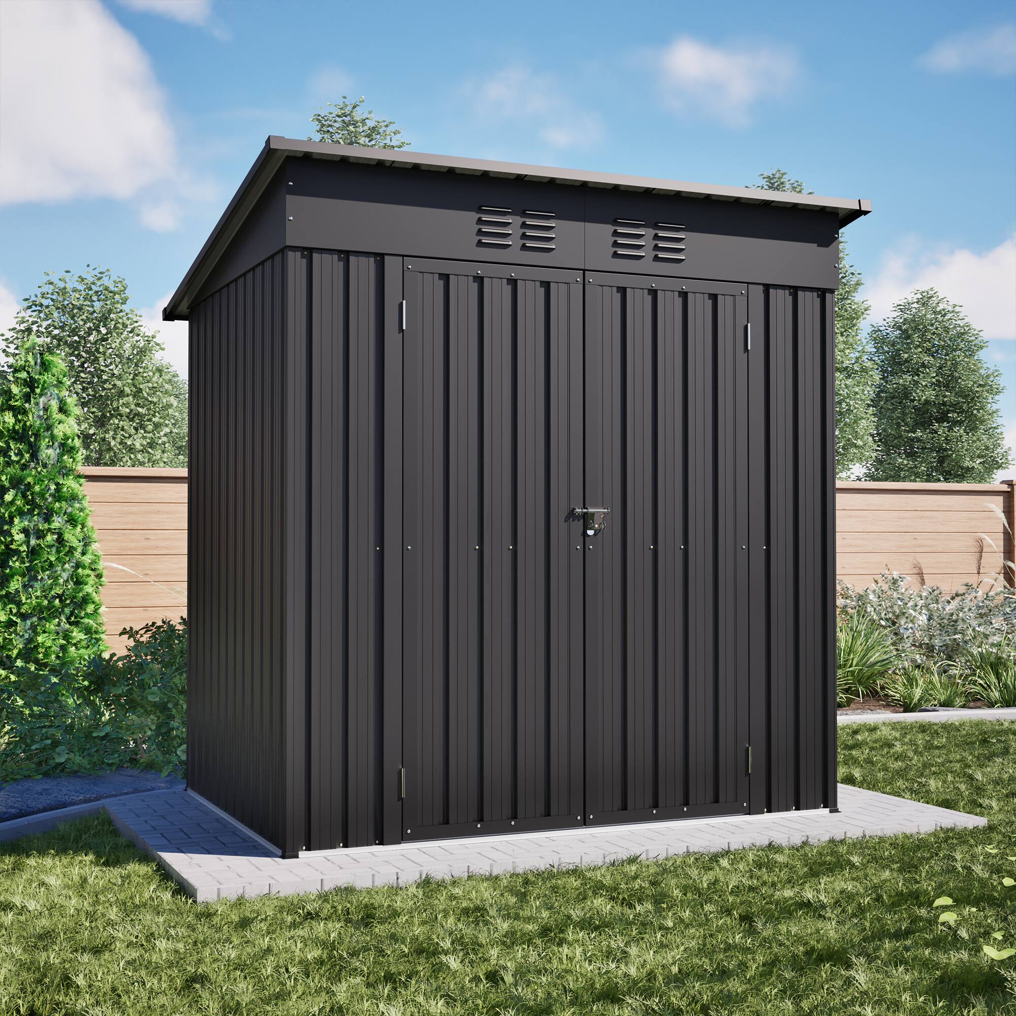 Angle. Mondawe - 6x4 FT Outdoor Storage Shed With Floor Base - Black.