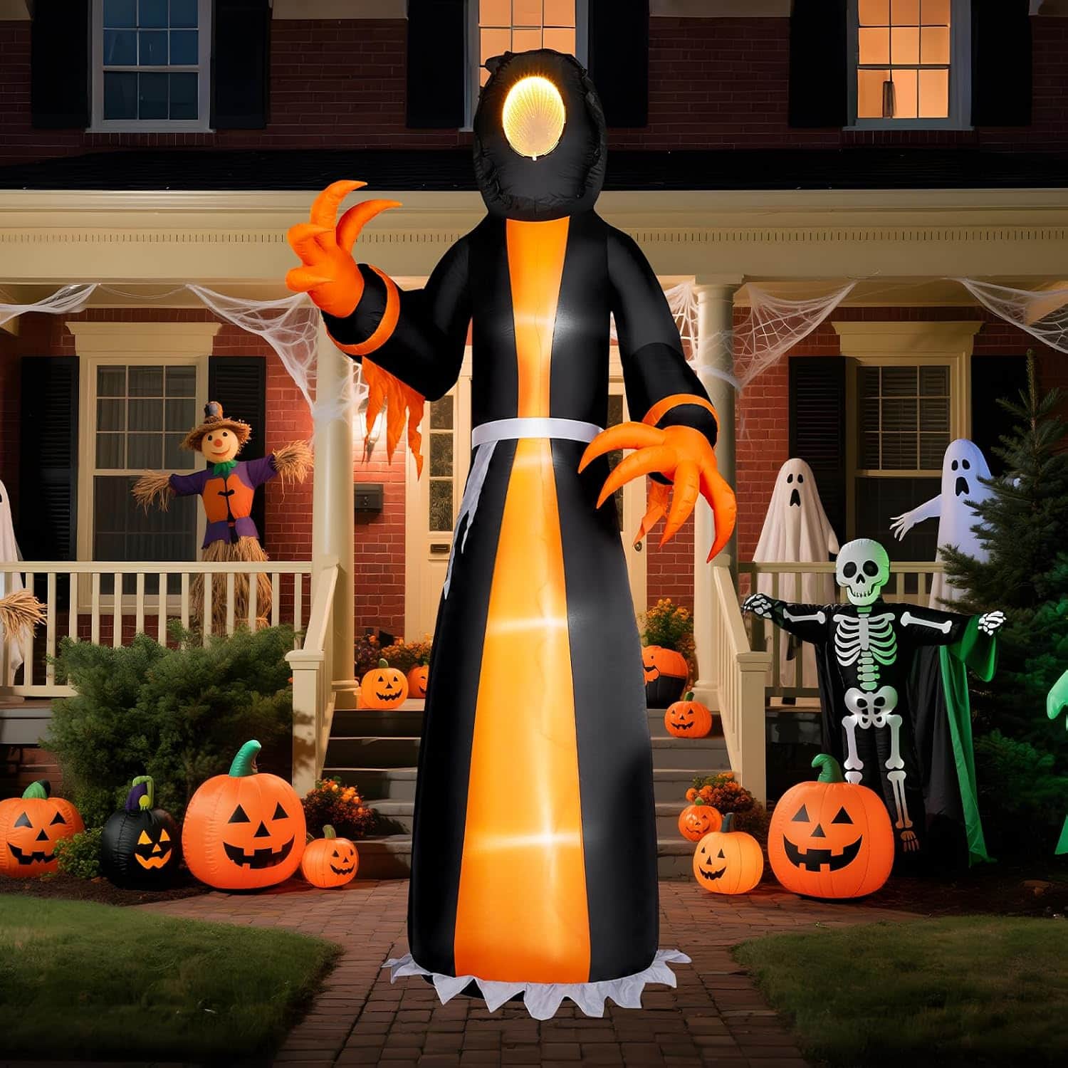 Winado - 12FT Halloween Inflatable Lighted Grim Reaper with Mirror Tunnel Face for Outdoor Holiday Garden Yard Party Decoration - Yellow & Black