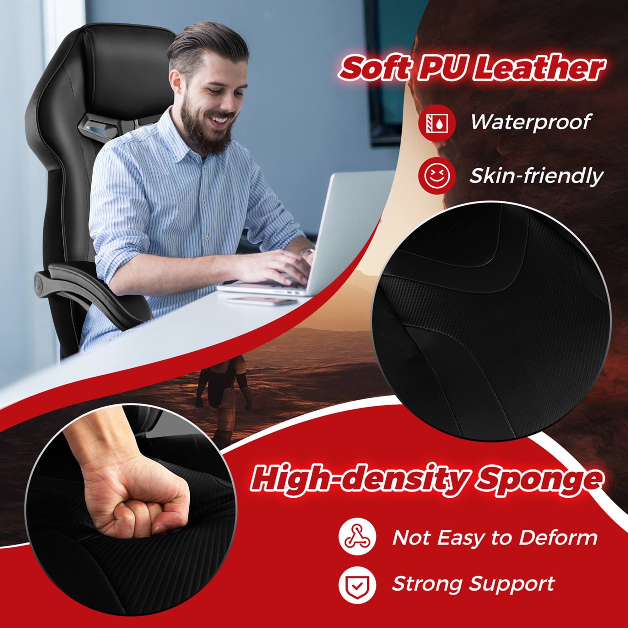 Soft PU Leather Waterproof Skin-friendly High-density Sponge Not Easy to Deform Strong Support