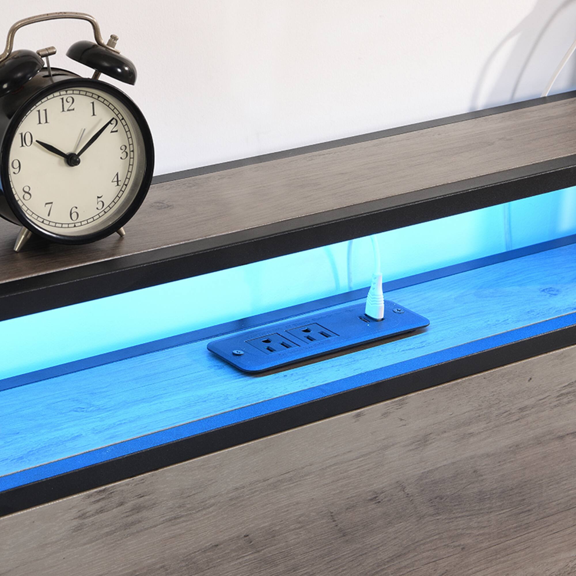 Alt View 5. GOODSILO - Full Size Storage Bed Frame with Charging Station and LED Lighting for Modern Bedrooms - Antique Gray.