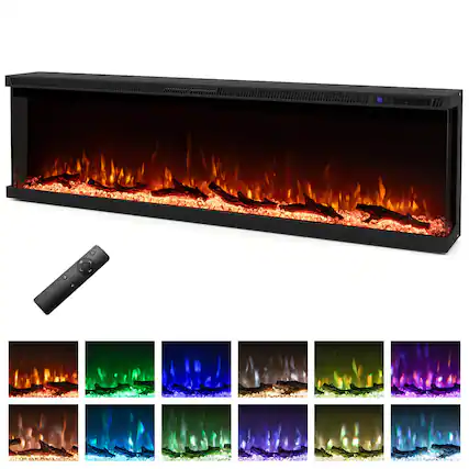 Front. Costway - Costway 60" Wide 3-Sided Electric Fireplace Insert 750with 1200W Recessed Wall-Mounted Heater - Black.