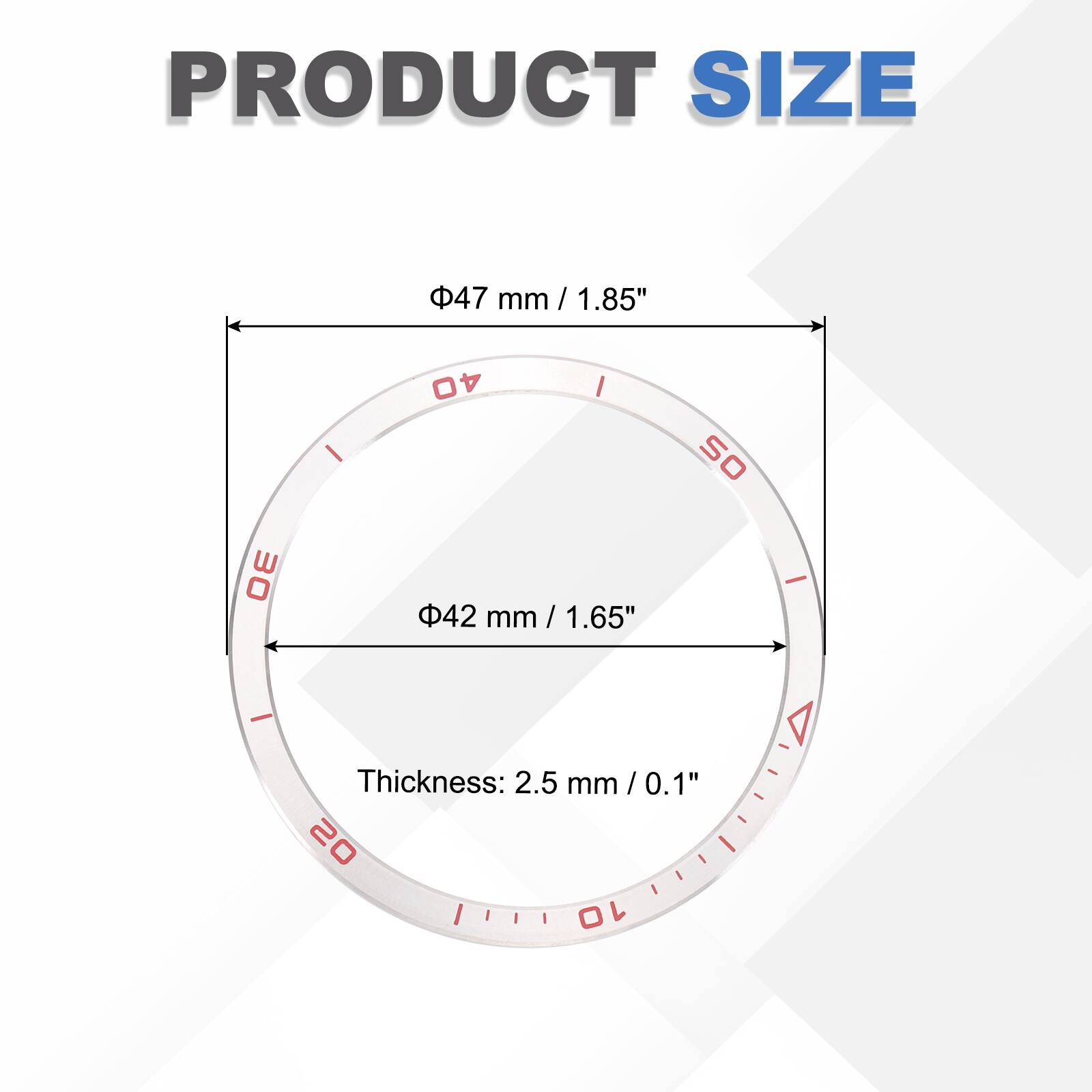PRODUCT SIZE  
47 mm / 1.85"  
42 mm / 1.65"  
Thickness: 2.5 mm / 0.1"