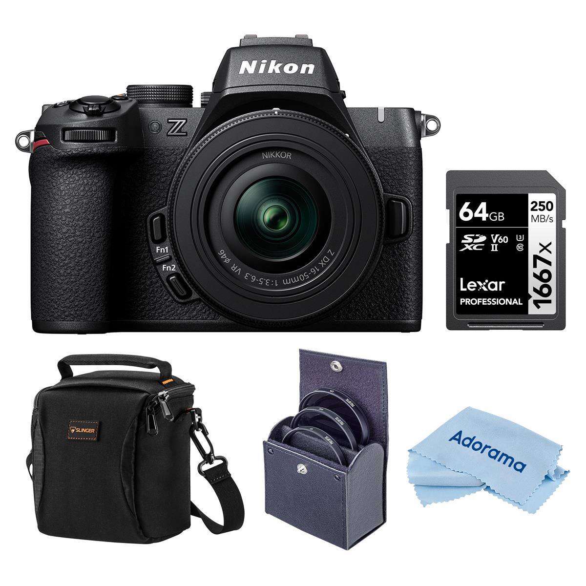 Nikon Z NIKKOR O Fn1 Fn2 46 N DX VR 1:3.5-6.3 16-50mm 64GB 250 GB MB/s SP V60 1667x XC II 8 X Lexar PROFESSIONAL 1667x SLINGER Adorama