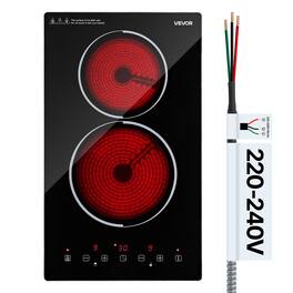 VEVOR - Electric Cooktop 12inch 2 Burners Stove Top 3000W 220V No Plug, Ceramic Built-in Radiant Electric Stove - Black