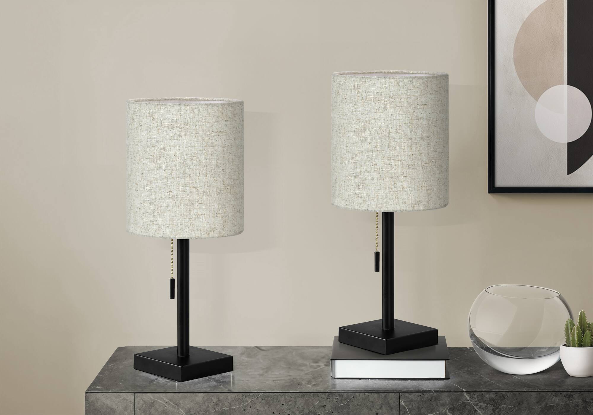 Alt View 2. Luckbyte - 2 Pack 17 Inch Black Metal Table Lamp USB Port Beige Shade Contemporary Lighting.