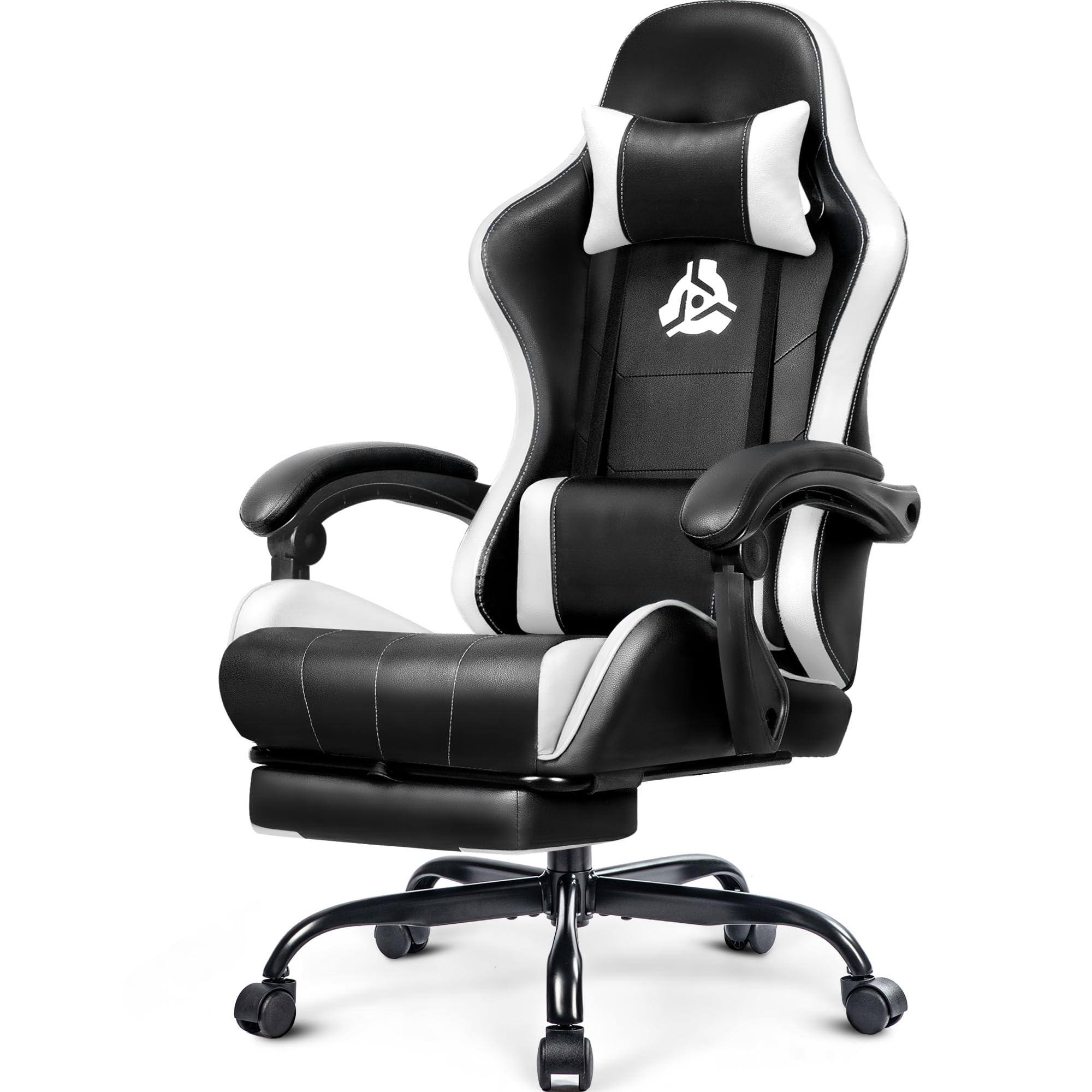 Hirose Alice - N-GEN GAMING Video Gaming Chair with Footrest Lumbar Support for Home Office High Back Recliner Height Adju - Leather White Faux Leather