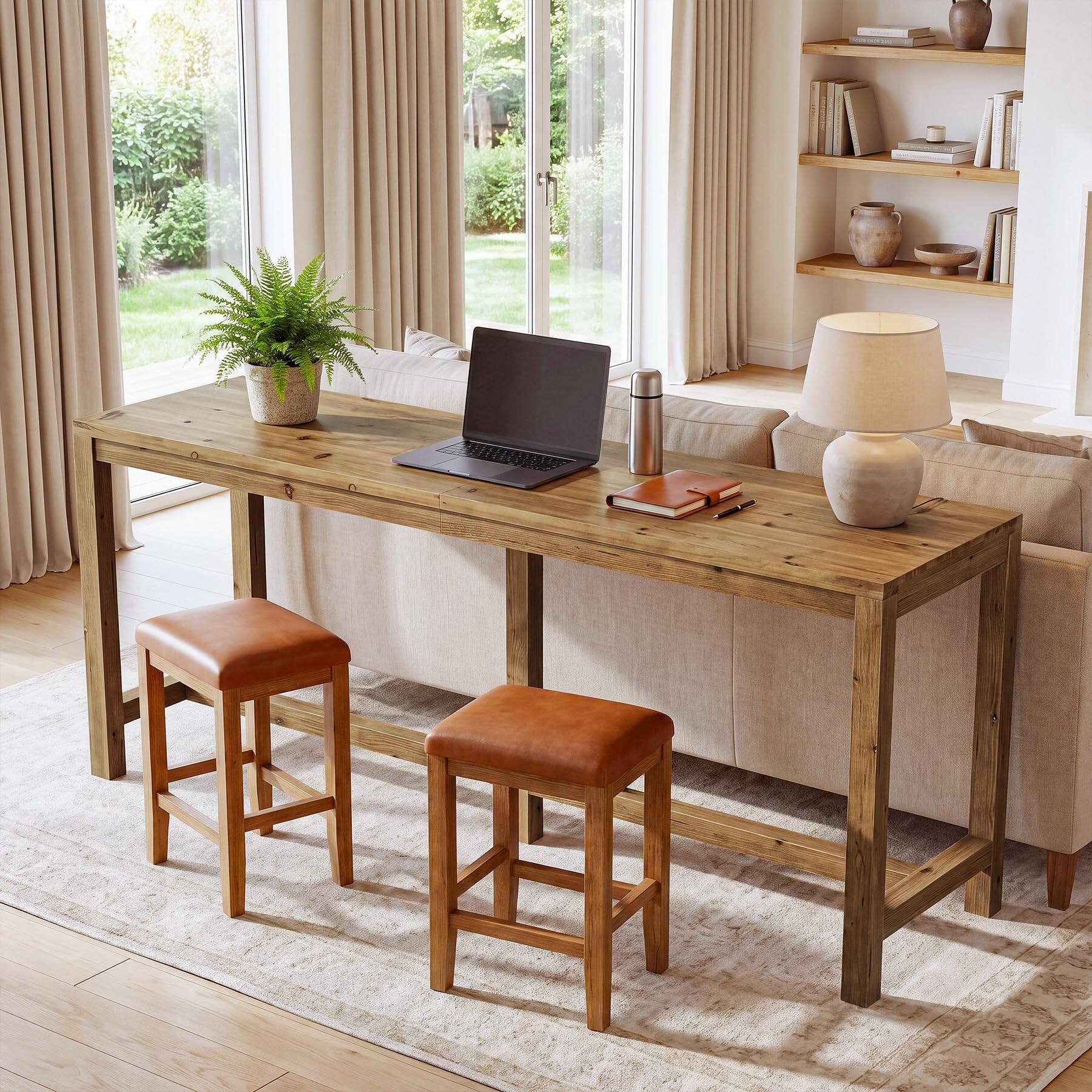 Alt View 4. Tribesigns - 70.9-Inch Extra Long Solid Wood Bar Table for 6-8 People, Brown - Brown.