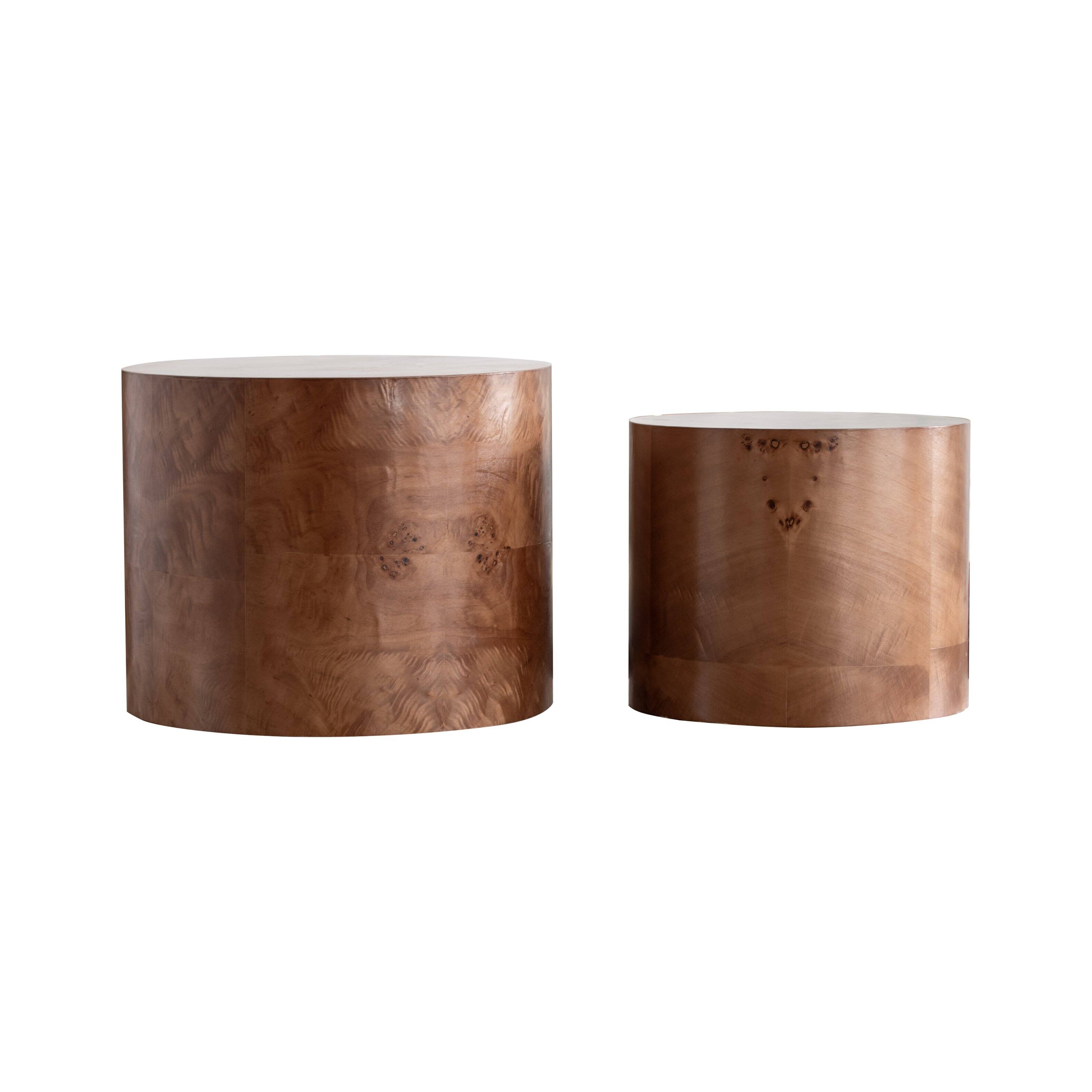 Alt View 5. Loheer - Loheer Nesting Coffee Table Set of 2 Modern Round Brown Burl Wood Circle Accent Tables for Small Spaces Living Room - Dark Brown.