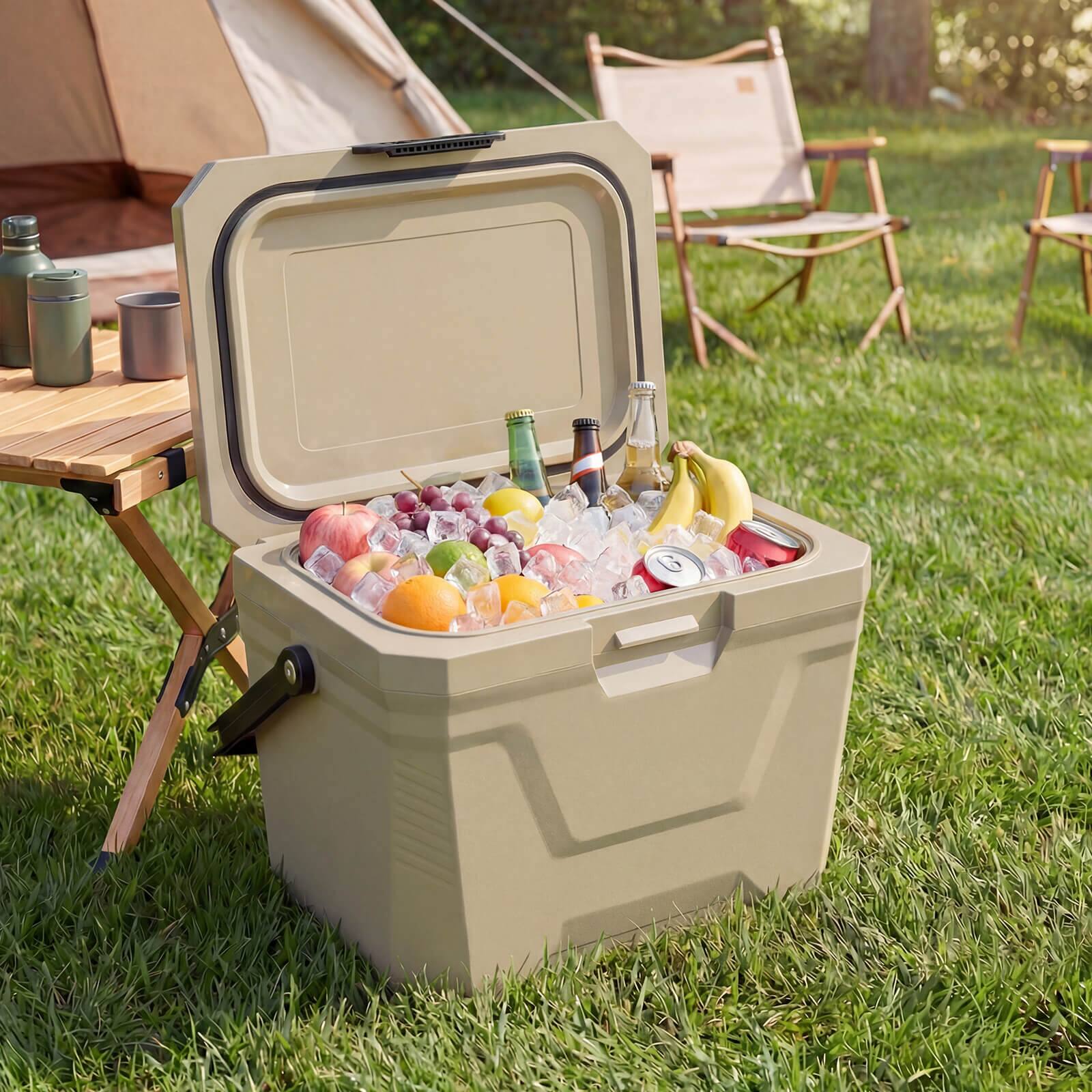 Alt View 1. Costway - Costway 21 QT Insulated Portable Cooler, Hard Shell Ice Chest with 2 Cup Holders - Tan.