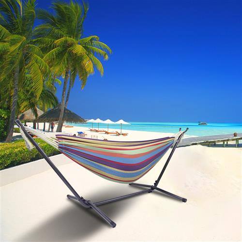 Alt View 4. Winado - 9FT Heavy Duty Hammock Set 2-Person Double with Stand, Portable Carrying Bag for Indoor Outdoor Patio Deck Yard Beach - Rainbow Stripes.