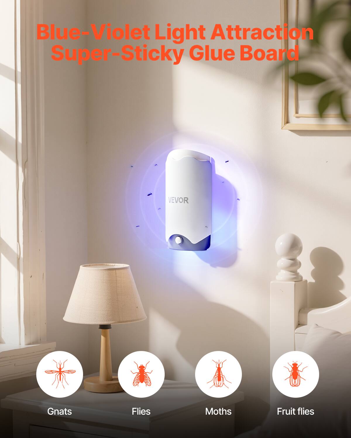 Blue-Violet Light Attraction Super-Sticky Glue Board VEVOR Gnats Flies Moths Fruit flies