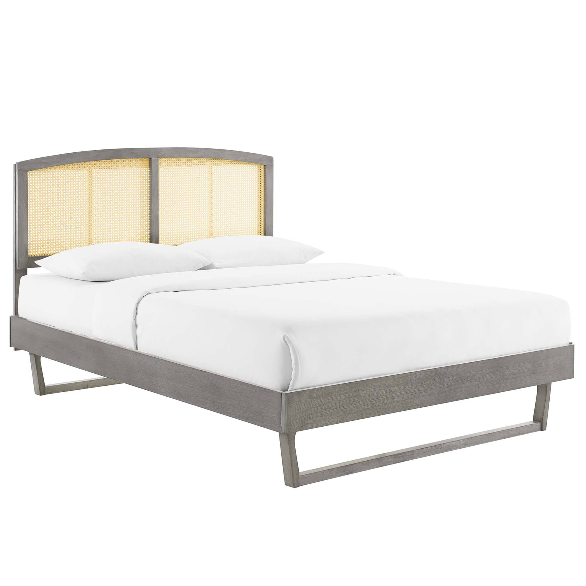 Angle. Modway - Sierra Cane and Wood Platform Bed With Angular Legs - Gray.