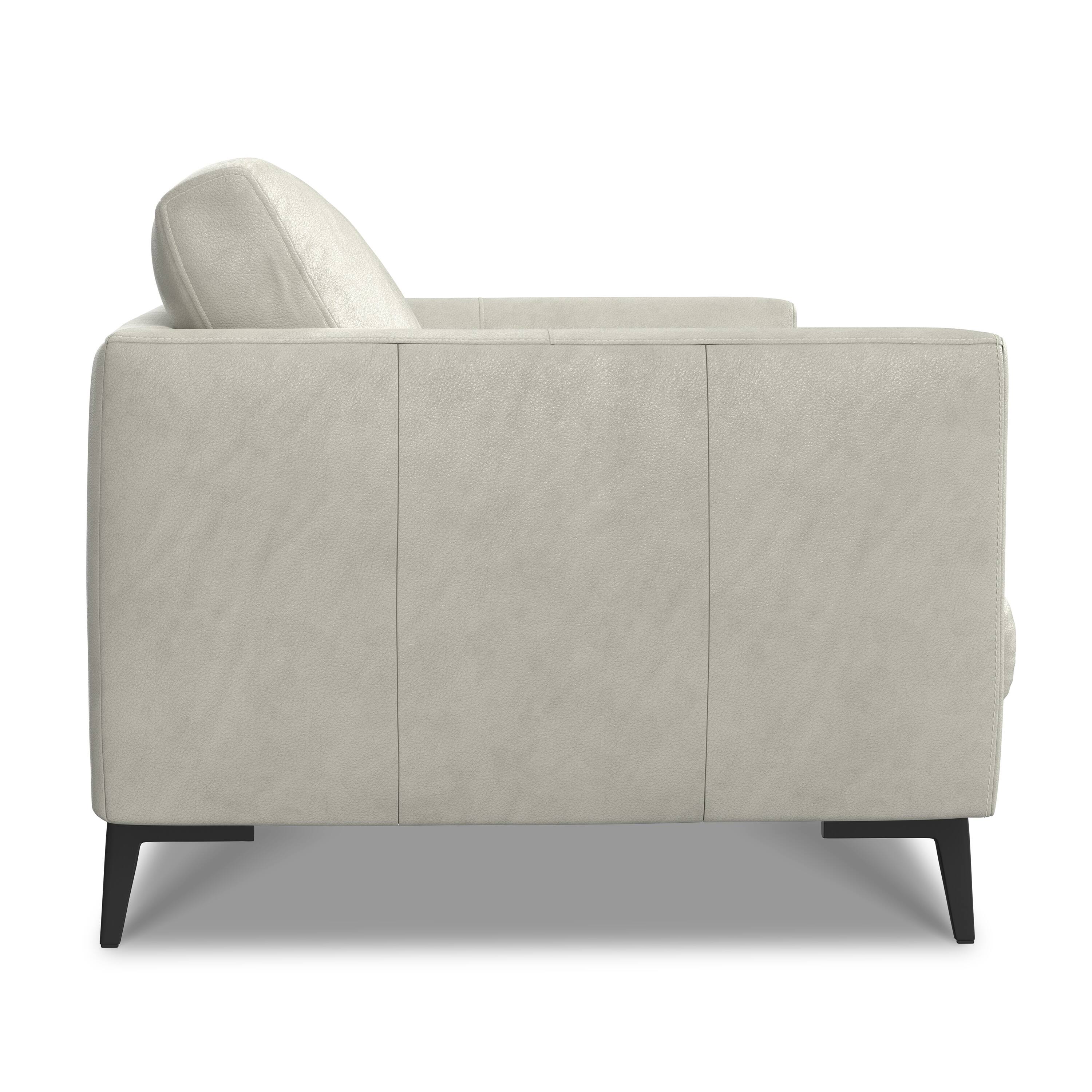 Back. Simpli Home - Stevens Modern, Mid - Century 60 inch Wide Sofa in Light Smoke Grey Genuine Leather - Light Smoke Grey.