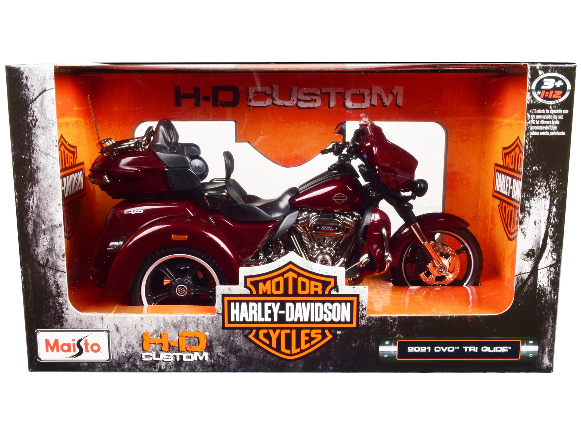 "2021 Harley Davidson CVO Tri Glide Motorcycle Dark Red Metallic ""H-D Custom"" 1/12 Diecast Model Car by Maisto" price history on PriceWatchPro