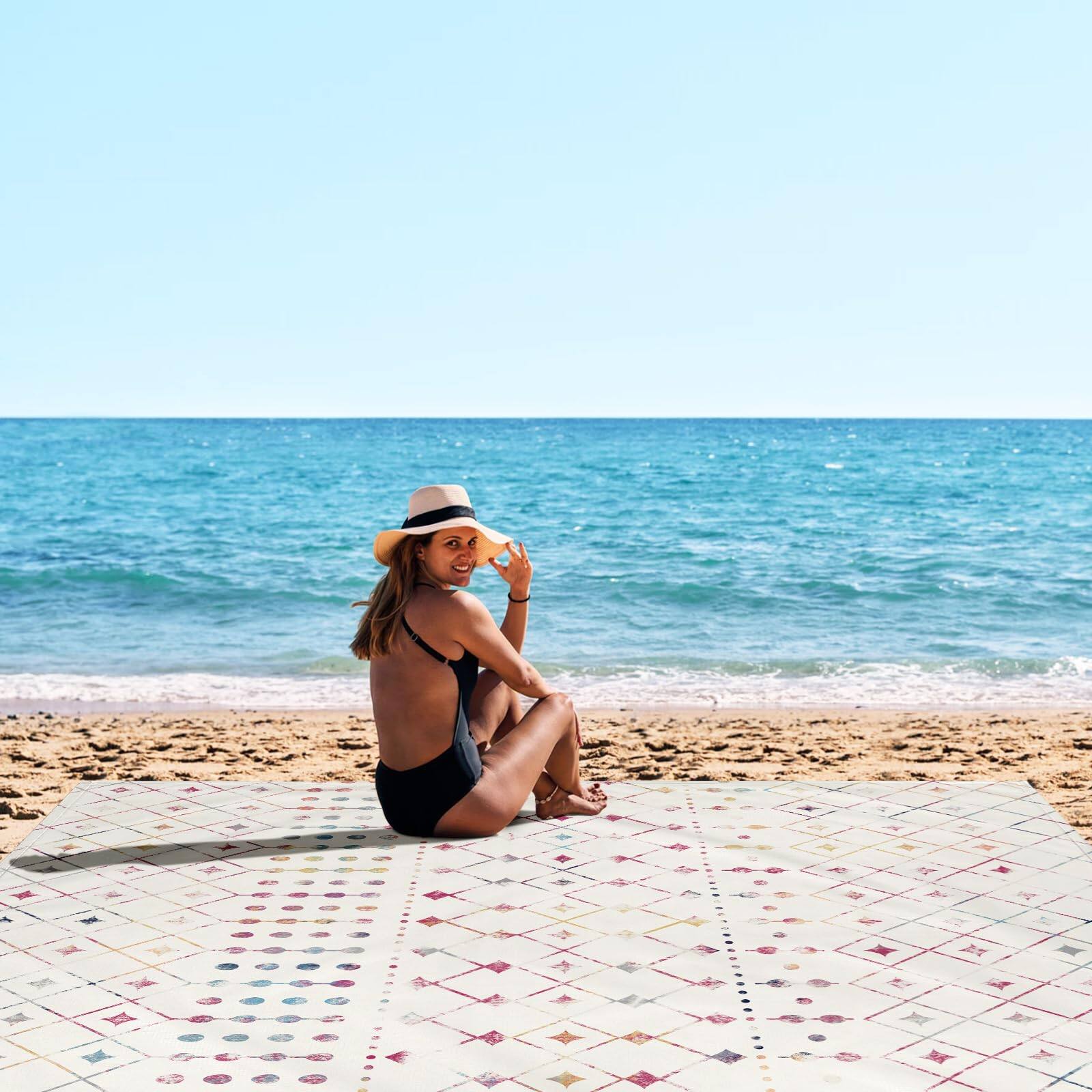 Left. Reds Spade - Boho Moroccan Beach Blanket Sandproof Large *Mat Sand Free Waterproof Fits Up To 4 Adult Compact Quick Dry ... - Gradient Pinkblue-9x10 FT (1～8 Person).