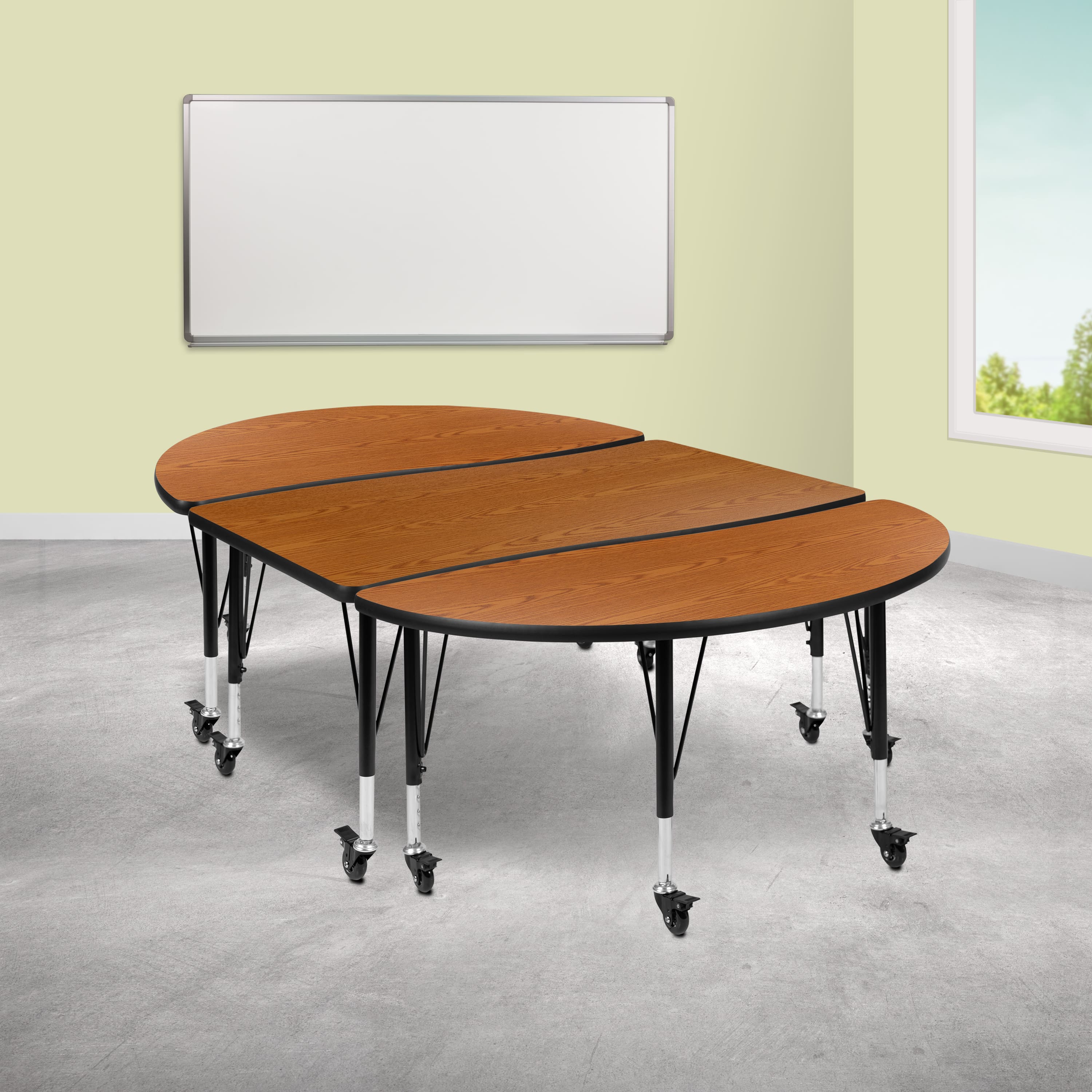 "Emma + Oliver - 3PC Mobile 76"" Oval Wave Collaborative Grey Kids Adjustable Activity Table Set - Oak" price history on PriceWatchPro
