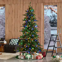 Glitzhome - 7.5ft Pre-Lit Slim Fir Christmas Tree with 400 LED Lights - Green